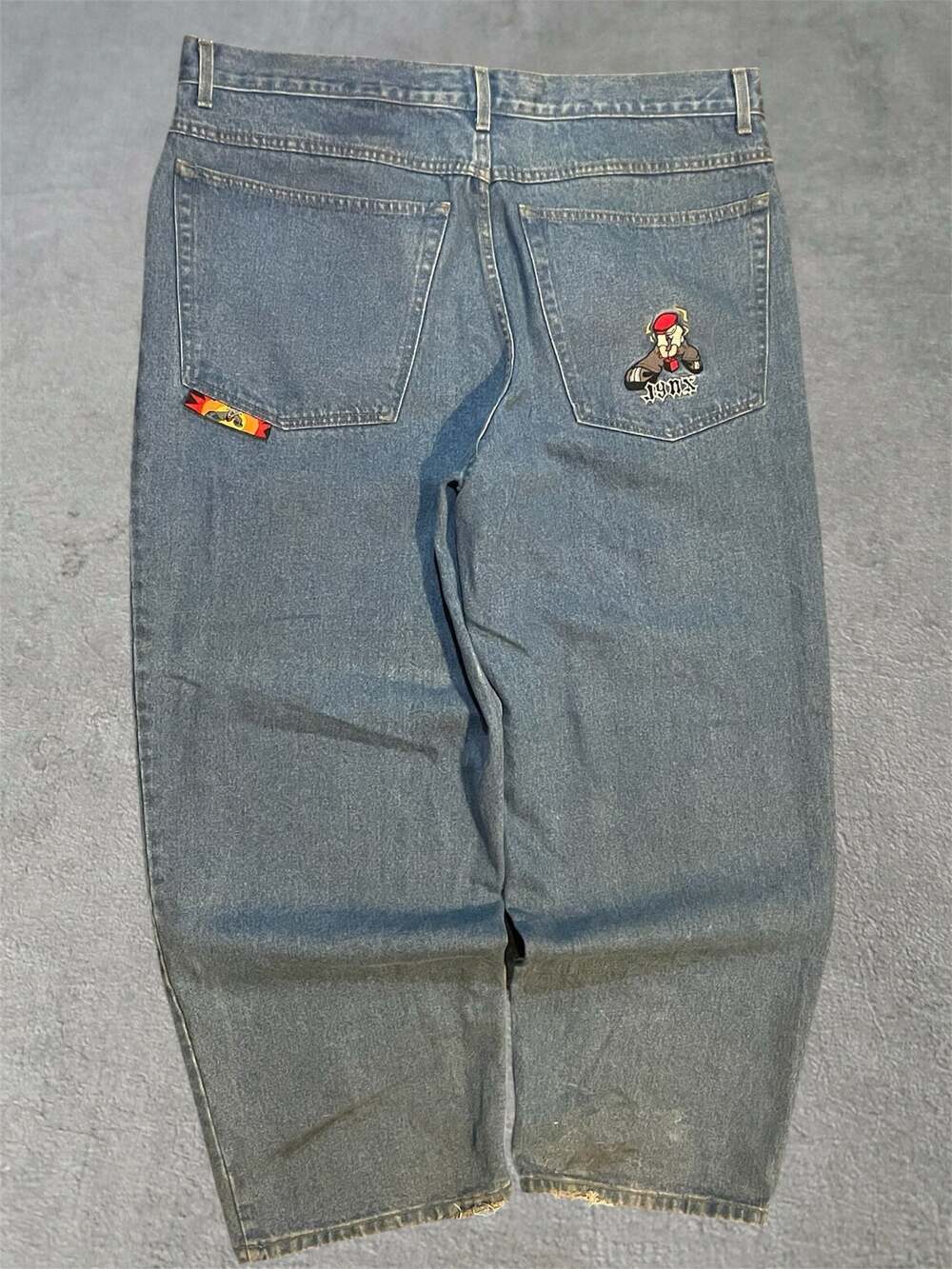Vintage Jynx Baggy Wide Leg Embroidered Character Jeans Size 44x28